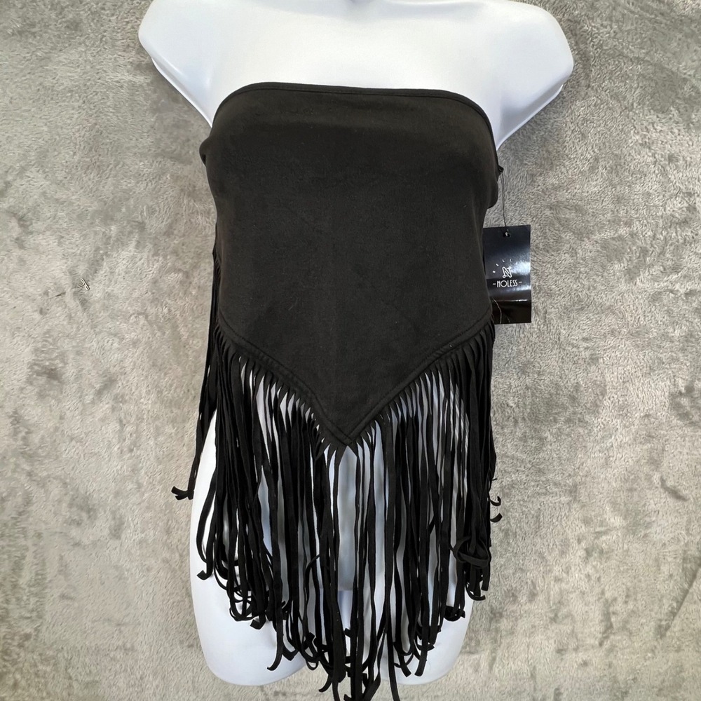 Relish Noless Black Faux Suede Fringe Tube Top Handkerchief Hem Festival Cowgirl